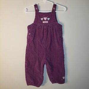 VINTAGE CARTER'S JUST ONE YEAR SIFT PURPLE OVERALLS HEART PATCHES SIZE 9 MONTHS